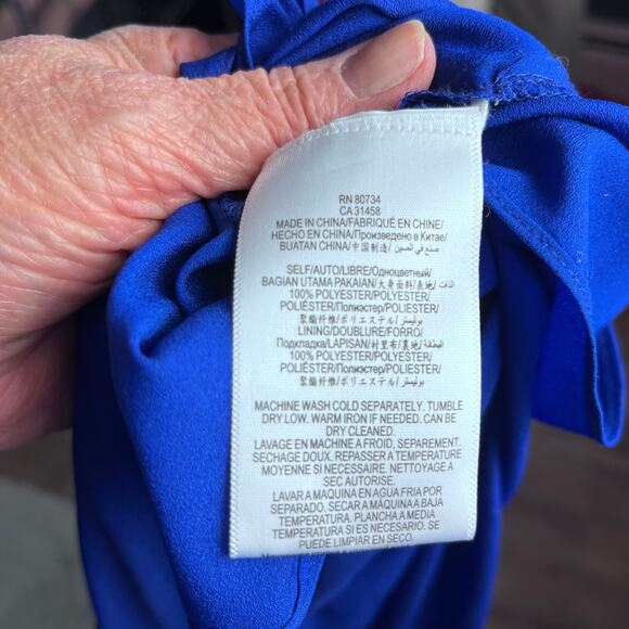 BCBGMaxAzria Blue Chiffon Ruffle Cocktail Dress 2 Sleeveless Asymmetrical Hem - Picture 5 of 5